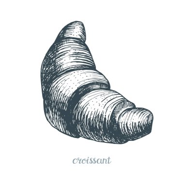 Kruvasan. Beyaz arka plan üzerinde illüstrasyon izole. Vektör çizim kroki tarzı.