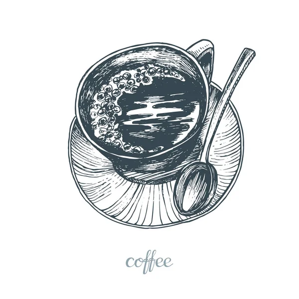 Xícara Café Com Uma Colher Ilustração Isolada Sobre Fundo Branco — Vetor de Stock