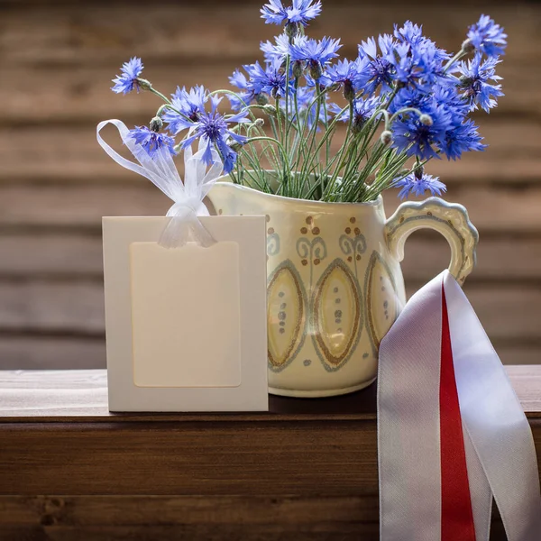 White White Ribbons Cornflowers Symbol Belarusian Nationality Unity People — Stock Photo, Image