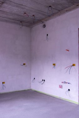 duvar renkli elektrik kabloları ile render