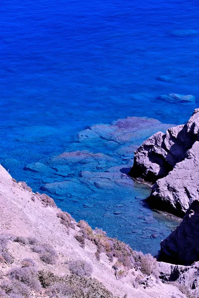 Agua Azul Clara Alguna Roca Isla Karpathos — Foto de Stock