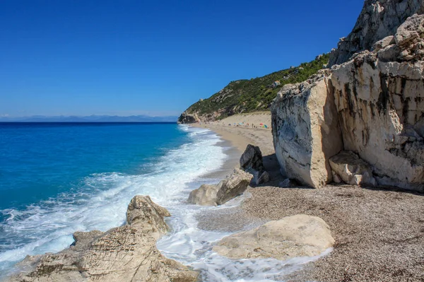 Beautiful Beach Front One Big Rock Lefkada Island — Stock Photo, Image