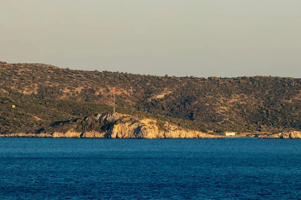 Vue Sur Terre Drapeau Turcs Depuis Île Samos — Photo