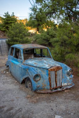 old car next to the road clipart