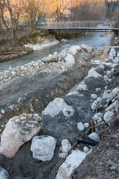 Reconstruction Canal Rivière Dans Village — Photo