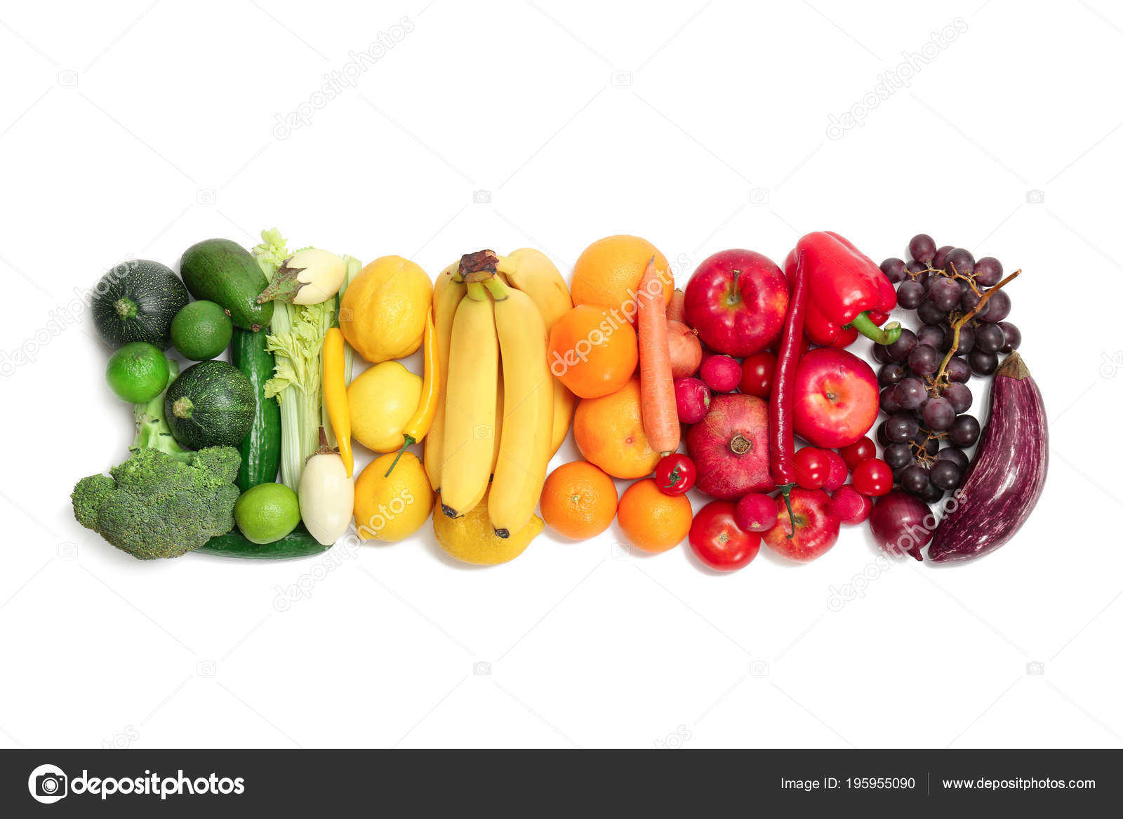 Composition Arc Ciel Avec Légumes Fruits Frais Sur Fond Blanc