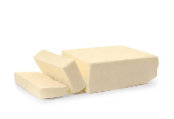 Saborosa Manteiga Corte Fresco Fundo Branco — Fotografia de Stock