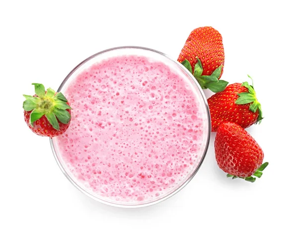 Glas Mit Gesundem Detox Smoothie Und Erdbeeren Auf Weißem Hintergrund — Stockfoto
