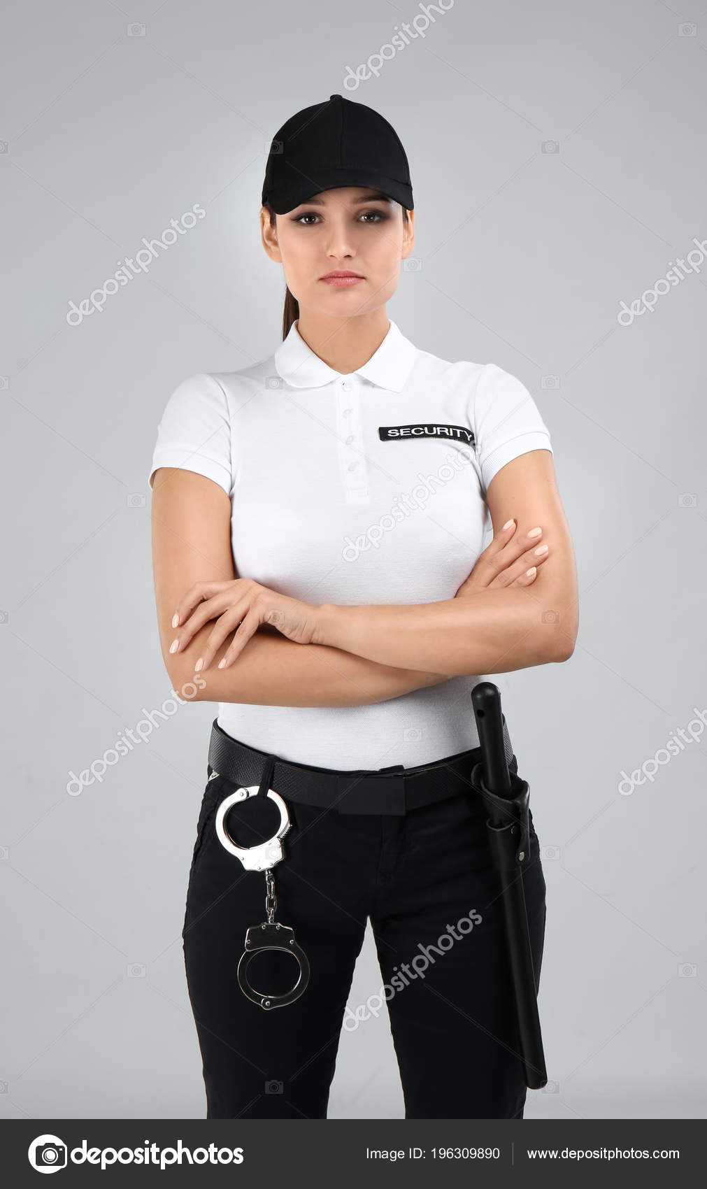 Female Security Guard Uniform Color Background Stock Photo By