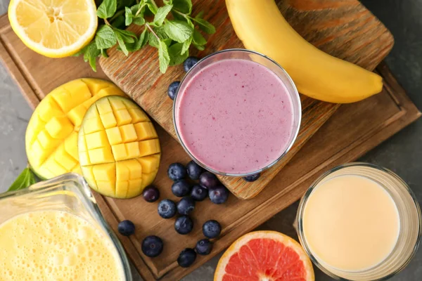 Flat Lay Composition Healthy Detox Smoothies Ingredients Table — Stock Photo, Image