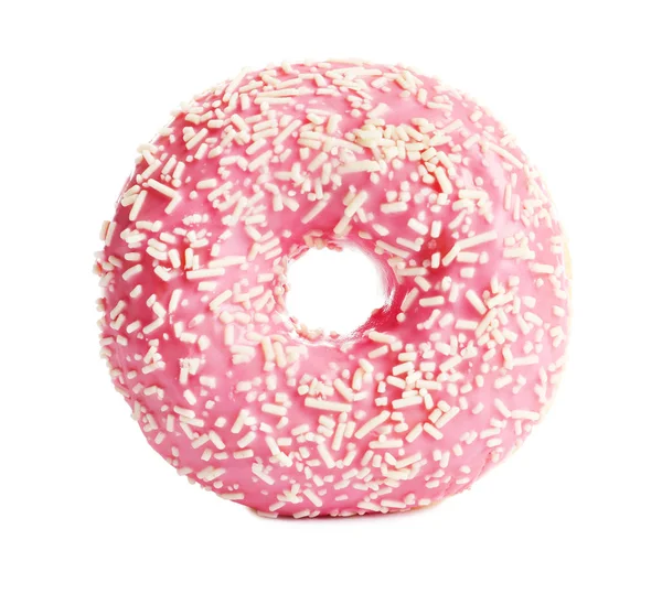 Delicioso Donut Envidraçado Com Polvilhas Sobre Fundo Branco — Fotografia de Stock