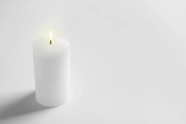 Pillar Wax Candle Burning White Background — Stock Photo, Image