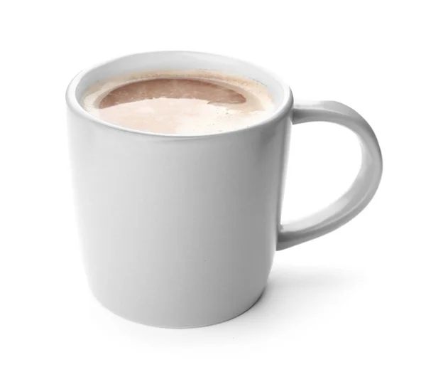 Taza Con Deliciosa Bebida Cacao Caliente Sobre Fondo Blanco — Foto de Stock