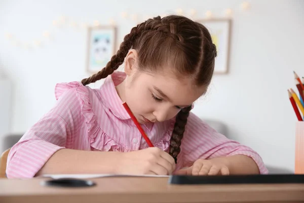 Little Girl Autistic Disorder Drawing Home — Stock Photo, Image