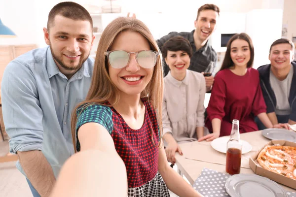 Happy Friends Taking Selfie Indoors — Stock Photo, Image