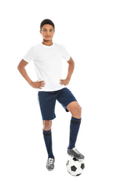 青少年非裔美国足球运动员在白色背景 — 图库照片