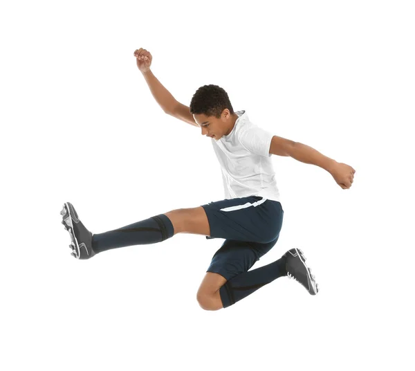 Teenage African American Boy Playing Football White Background — Stock Photo, Image