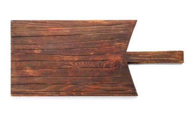 Beyaz arka plan, üstten görünüm ahşap gemide. Mutfak aksesuarı