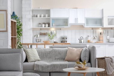 Modern mutfak ile şık daire iç. Ev tasarımı için fikir