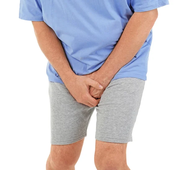 Älterer Mann Mit Urologischen Problemen Leidet Unter Schmerzen Auf Weißem — Stockfoto