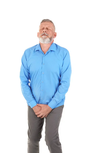 Zralý Muž Urologické Problémy Trpí Bolestí Bílém Pozadí — Stock fotografie