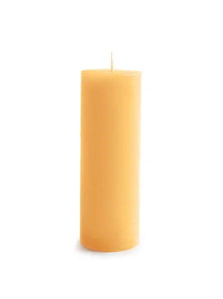 Yellow Pillar Wax Candle White Background — Stock Photo, Image