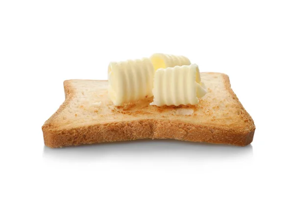 Toasty Chutné Máslo Lokny Bílém Pozadí — Stock fotografie