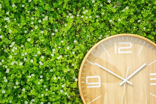Big Clock Flowers Outdoors Time Change Concept — Stock Photo, Image