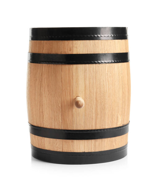 Wooden keg on white background. Wine making