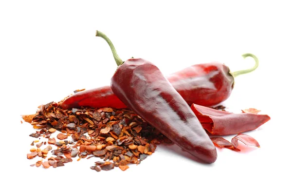 Composition Chili Pepper Flakes White Background — Stock Photo, Image