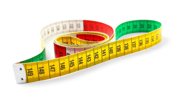 Measuring tape on white background