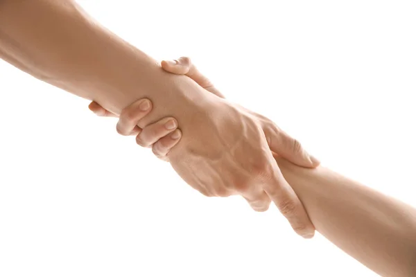 Man Och Kvinna Som Håller Händerna Ihop Ljus Bakgrund Unity — Stockfoto