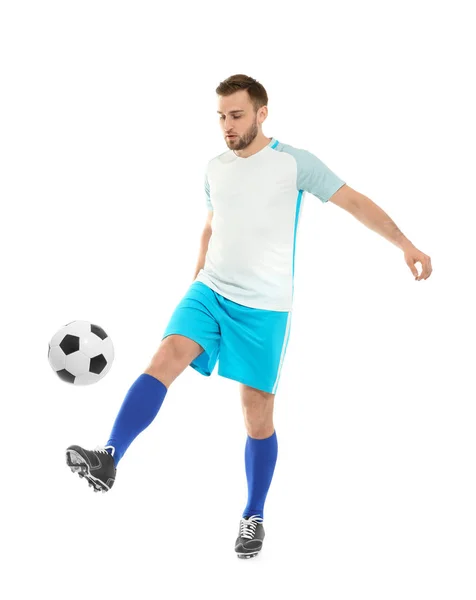 Young Man Playing Football White Background — Stock Photo, Image