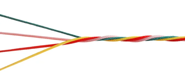 Twisted Colorful Ropes White Background Unity Concept — Stock Photo, Image