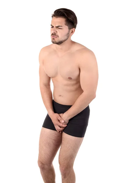 Junger Mann Mit Urologischen Problemen Der Unter Schmerzen Auf Weißem — Stockfoto