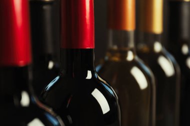 Şişe lezzetli şarap, closeup ile. Profesyonel sommelier