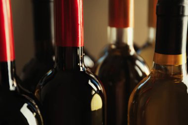 Şişe lezzetli şarap, closeup ile. Profesyonel sommelier