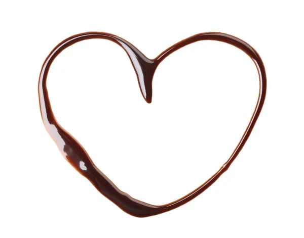 Beyaz Arka Planda Erimiş Çikolatadan Yapılmış Kalp — Stok fotoğraf