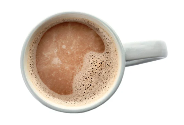 Taza Con Deliciosa Bebida Cacao Caliente Sobre Fondo Blanco Vista — Foto de Stock