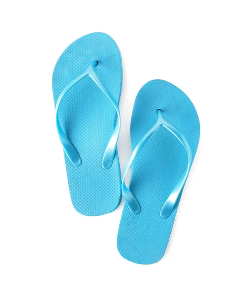 Heldere Flip Flops Witte Achtergrond Strand Object — Stockfoto