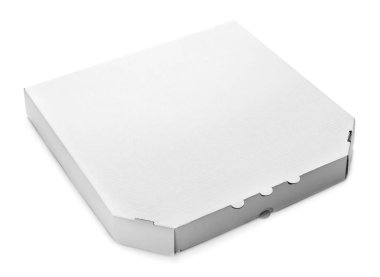 Mockup beyaz zemin üzerine karton pizza kutusu
