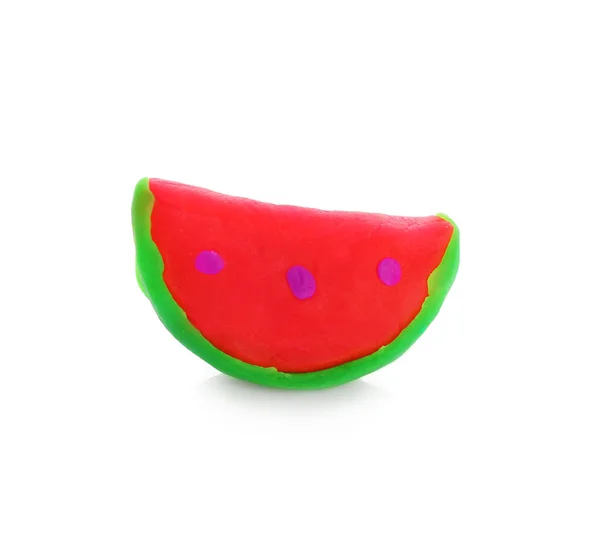 Kleine Watermeloen Gemaakt Van Spelen Deeg Witte Achtergrond — Stockfoto