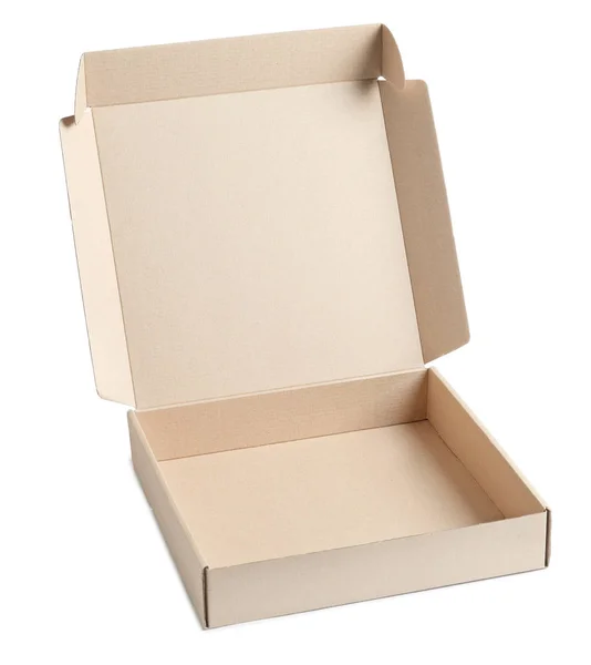 白色背景打开纸板比萨盒 — 图库照片