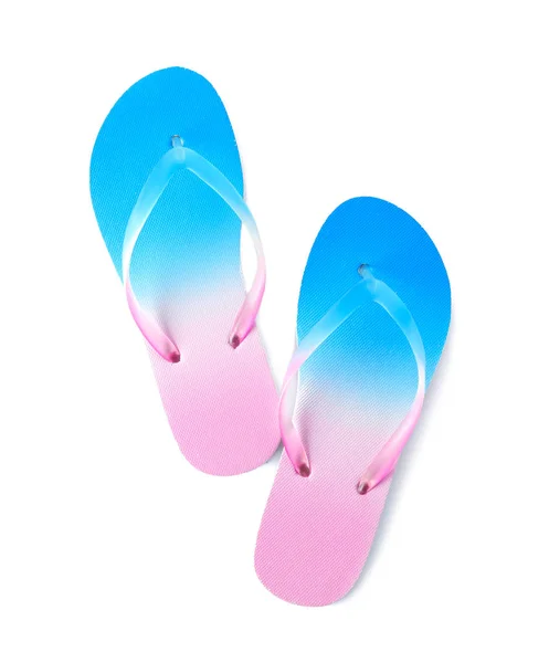 Heldere Flip Flops Witte Achtergrond Strand Object — Stockfoto