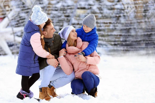 Kış Günü Açık Havada Mutlu Bir Aile Portresi — Stok fotoğraf