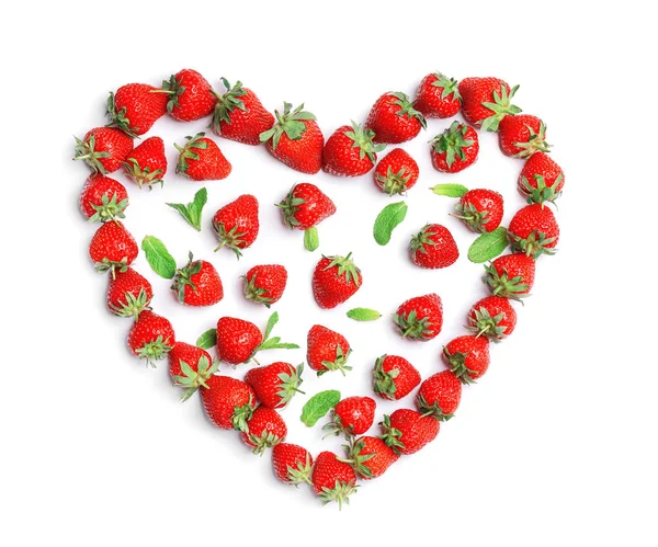 Heart Shape Made Ripe Red Strawberries Light Background — Stock Photo, Image