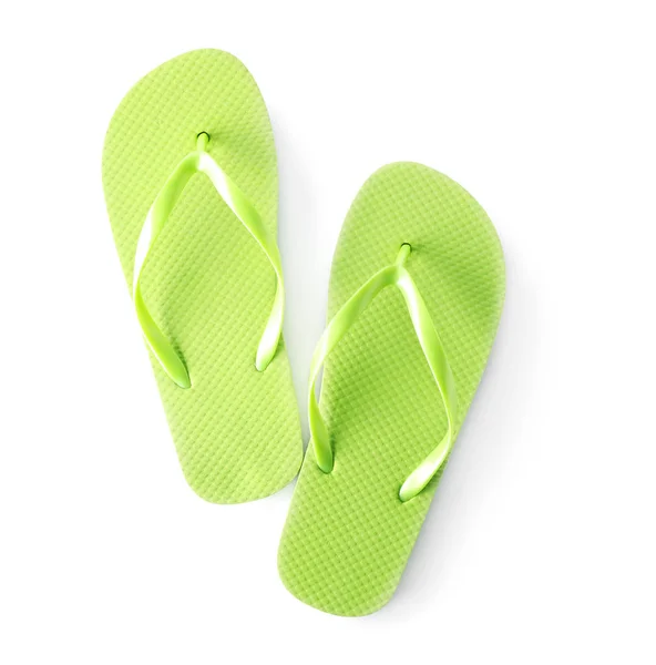 Helle Flip Flops Auf Weißem Hintergrund Strandobjekt — Stockfoto