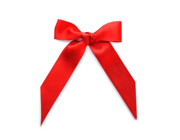 Red Ribbon Bow Vit Bakgrund Ovanifrån — Stockfoto