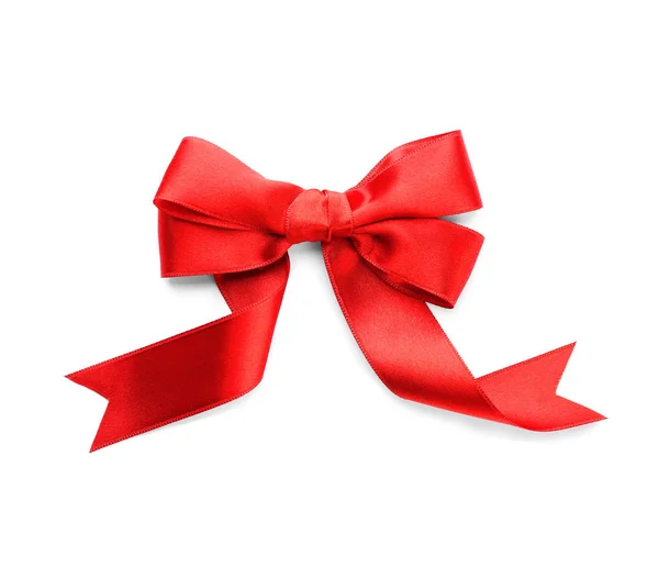 Red Ribbon Bow Vit Bakgrund Ovanifrån — Stockfoto