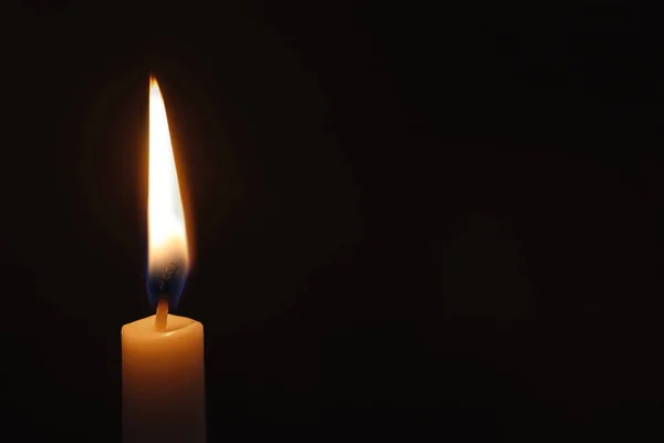 Wax Candle Burning Black Background Closeup — Stock Photo, Image